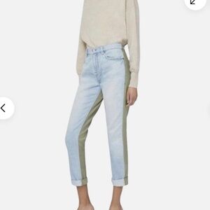 Frame Jeans Le Beau Mixed Media Green Twill Cargo & Denim